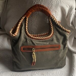 Cole Haan Olive Canvas Tote with Brown Leather Reversible handbag